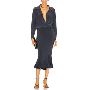 Norma Kamali 'Boyfriend' Black Polyamide Shirt Fishtail Dress XL